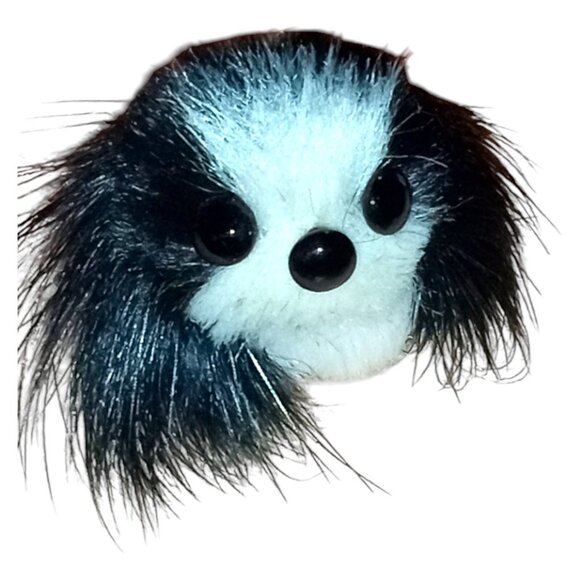 VINTAGE Black White Furry Dog Ring Faux Fur Silver Tone Size Adjustable Size 7 - Picture 5 of 8